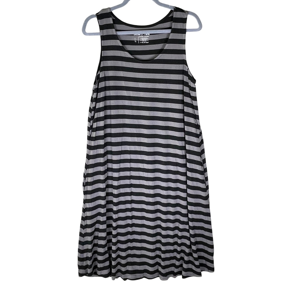 Latched Mama Nursing Dress Women Large Black Grey Very Good Striped Pockets Midi